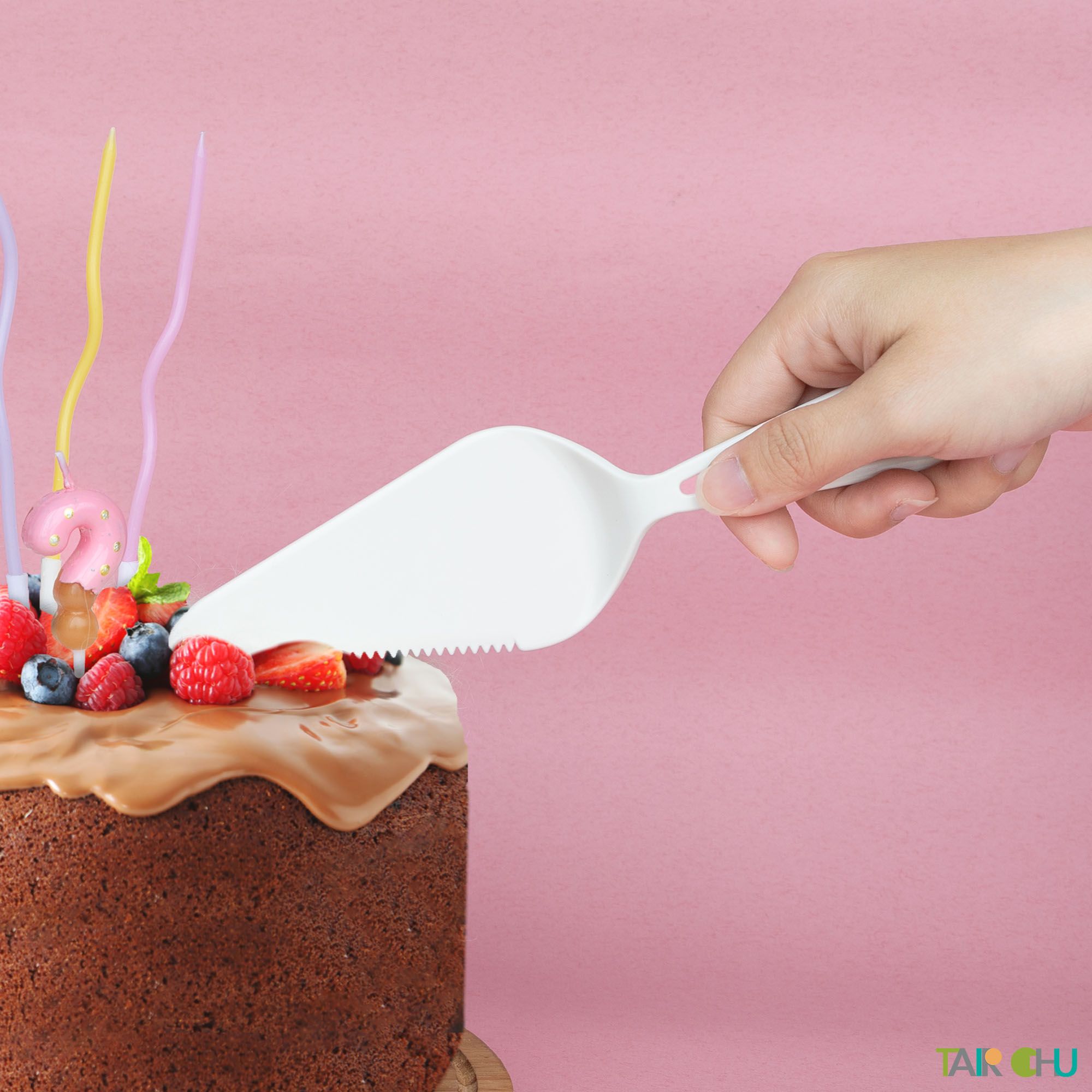 colorful triangle cake server